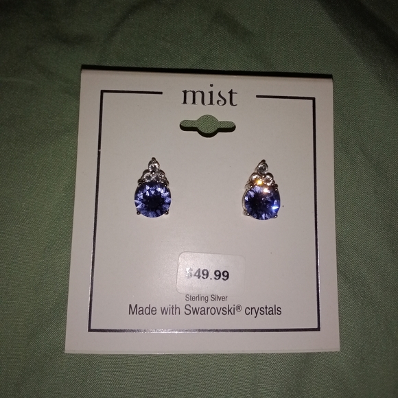 Swarovski Purple Crystal Sterling Silver Earrings New - Picture 1 of 6